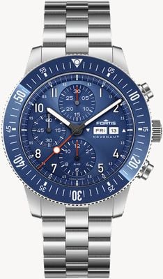 FORTIS Stratosphärengeprüfter Novonaut N-42-Manufakturchronograph (42 mm), kobaltblaue Edition am Armband F2040012