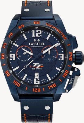 TW Steel Isle of Man TT Édition Limitée (46mm) cadran bleu foncé / bracelet cuir bleu foncé TW1119