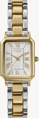 Timex ドレスレクタンギュラー（21mm）ホワイトダイヤル/ツートンPVDブレスレット TW2Y01300