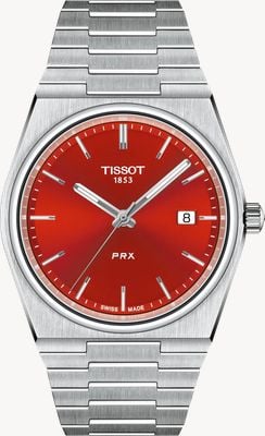Tissot Prx Quarz (40 mm) rotes Zifferblatt / Edelstahlarmband T1374101142100