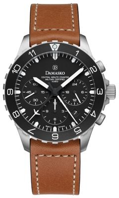 Damasko DC86/2 Chronograph Manufaktur Automatik (42 mm) schwarzes Zifferblatt / braunes Armband aus schneeweißem Kalbsleder DC86/2 BROWN CALF LEATHER