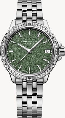 Raymond Weil Tango Classic Diamond Quartz (30 mm) grün mattiertes Zifferblatt / Edelstahlarmband 5960-STS-52061