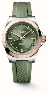 LONGINES Conquest automatique (34 mm) cadran vert / bracelet en caoutchouc vert L34305029