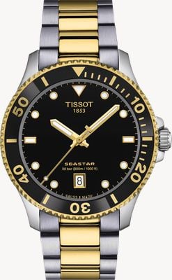 Tissot Seastar 1000 (40mm) cadran noir / montre en acier inoxydable bicolore T1204102205100