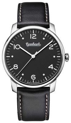 Hanhart Pioneer Silva (38,5 mm) schwarzes Zifferblatt / schwarzes Lederarmband - m 782.210-8010