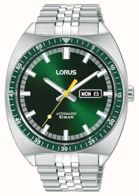 Lorus Deportes automático día/fecha 100 m (43 mm) esfera verde rayos de sol / acero inoxidable RL443BX9