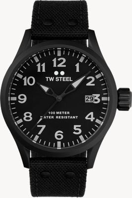 TW Steel Volante Quartz (45mm) Black Dial / Black Textile Strap Watch VS103