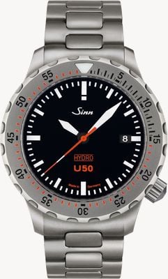 Sinn U50 Hydro 5000m (41mm) schwarzes Zifferblatt / Edelstahl H-Glied-Armband Uhr 1051.010 H-LINK