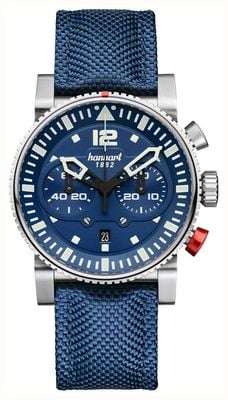 Hanhart Chronographe automatique Primus Pilot (44 mm), cadran bleu / bracelet textile bleu - m 740.270-3320