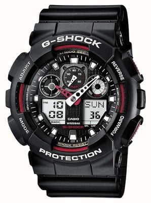 Casio G-Shock Chronograph Alarm schwarz rot GA-100-1A4ER