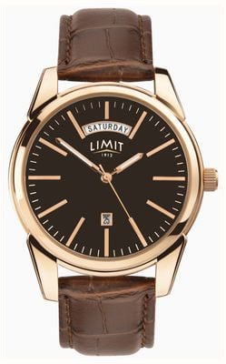 Limit Montre à quartz jour/date (40 mm), cadran noir, bracelet en cuir PU marron façon crocodile 5484
