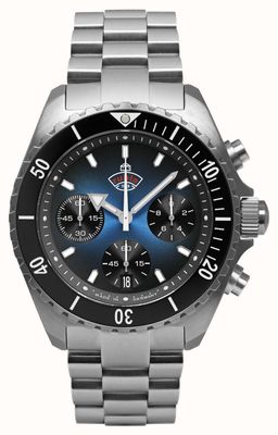 RUHLA Coupe Glasbach chronomètre à quartz (43 mm) cadran bleu foncé / bracelet en acier inoxydable 4970M3