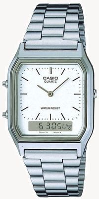 Casio Montre vintage à double affichage (29,8 mm) avec cadran blanc et bracelet en acier inoxydable AQ-230A-7DMQYES