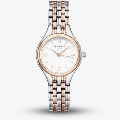 Rosefield Ladies Muse White Dial Two Tone Rose Gold Bracelet Watch MUWDSD-MU04