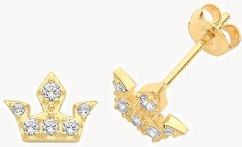 9ct Yellow Gold Cubic Zirconia Crown Stud Earrings ES1628