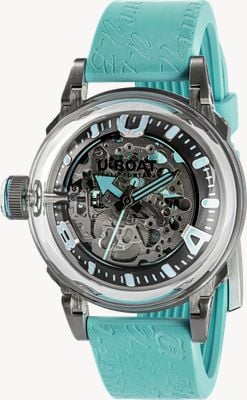 U-Boat Orologio U-65 automatico acciaio inossidabile (44mm) quadrante scheletrato / cinturino silicone turchese 3345