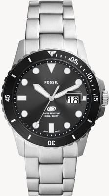 Fossil Mostrador preto azul masculino (42 mm) / pulseira de aço inoxidável FS6032