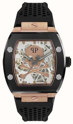 Philipp Plein Le $keleton high-conic automatique or rose / bracelet noir PWBAA0121