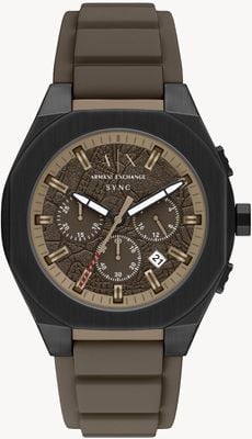 Armani Exchange Chronographe à quartz (44 mm), cadran marron texturé / bracelet en silicone marron AX4293