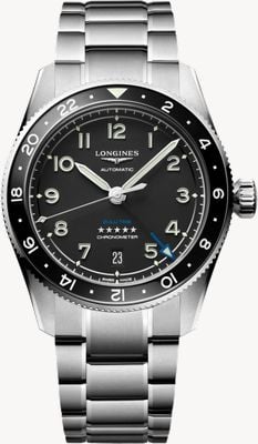 LONGINES Spirit zulu time gmt automatic (39mm) zwarte wijzerplaat / roestvrijstalen band L38024536