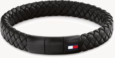 Tommy Hilfiger Men's Round Braided Black Leather Bracelet 2790662