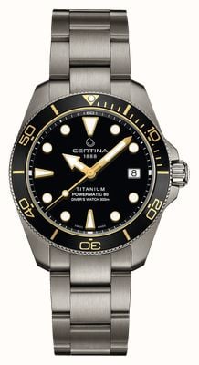 Certina DS Action Diver Powermatic 80 (38mm) zwarte wijzerplaat / titanium band C0488074405100