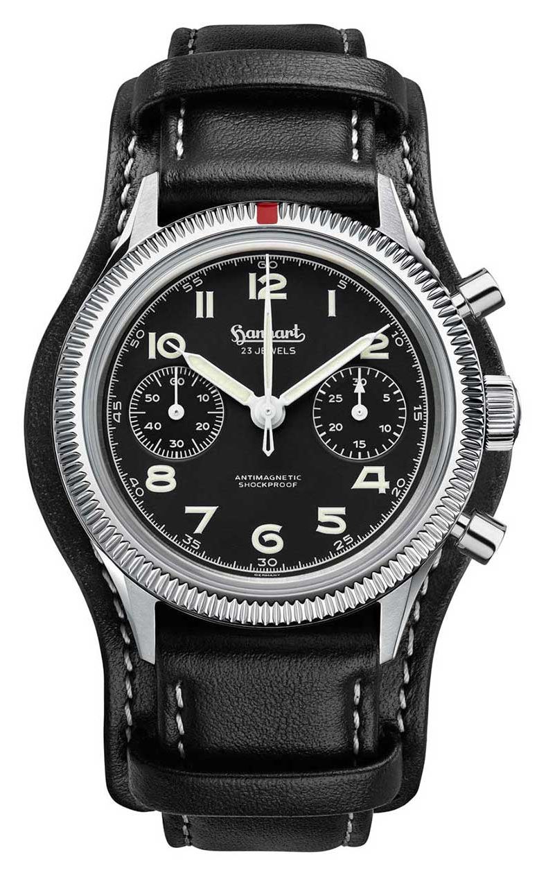 Hanhart 417 es 1954 (39 mm) cadran noir / bracelet en cuir montre