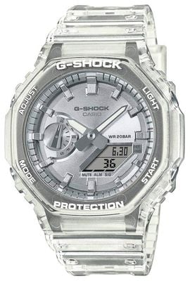 Casio G-Shock Bright Metallic Dial Series (45,4 mm) silbernes Zifferblatt / durchscheinendes Harzarmband GA-2100BM-7A8ER