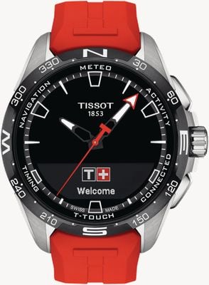 Tissot T-Touch Connect Solar Titan (47,5 mm) schwarzes Zifferblatt / rotes Kunststoffarmband T1214204705101