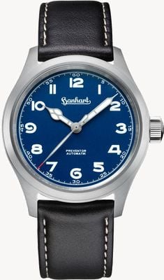 Hanhart Montre Pioneer Preventor HD12™ (39 mm) avec cadran bleu et bracelet en cuir noir - M 792.870-7010
