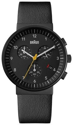Braun Klassischer Quarz-Chronograph (40 mm), schwarzes Zifferblatt / schwarzes Lederarmband BN0035BBKBKG