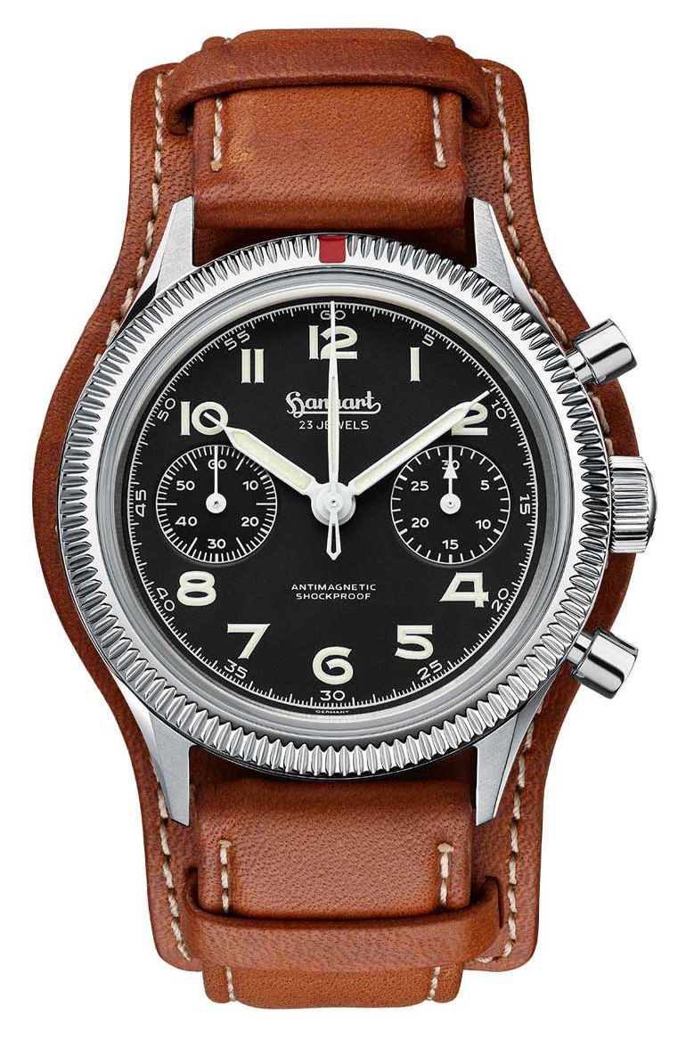 Hanhart 417 es 1954 (39 mm) cadran noir / bracelet cuir montre