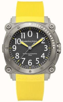 Hamilton Mostrador cinza automático cáqui marinho abaixo de zero em titânio (46 mm) / pulseira de borracha amarela brilhante H78535380