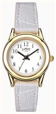 Limit Klassisches Quarzwerk (24 mm) mit weißem Zifferblatt / Armband aus weißem PU-Leder mit Krokodilprägung 6981