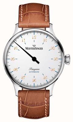 MeisterSinger Pangea automatique (40mm) cadran blanc / bracelet cuir marron PM9901G