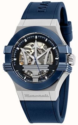 Maserati Potenza Herren-Armbanduhr mit automatischem Skelett-Zifferblatt und blauem Silikonarmband R8821108035