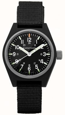 Marathon Gpq Maraglo, schwarzes Allzweckquarz (34 mm), schwarzes Zifferblatt/schwarzes Armband aus ballistischem Nylon WW194009BK-0101