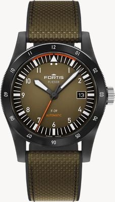 FORTIS Flieger F-39 Werk 7 Automatik Limited Edition (39 mm) taktisches Grün auf Hybridarmband F4220029