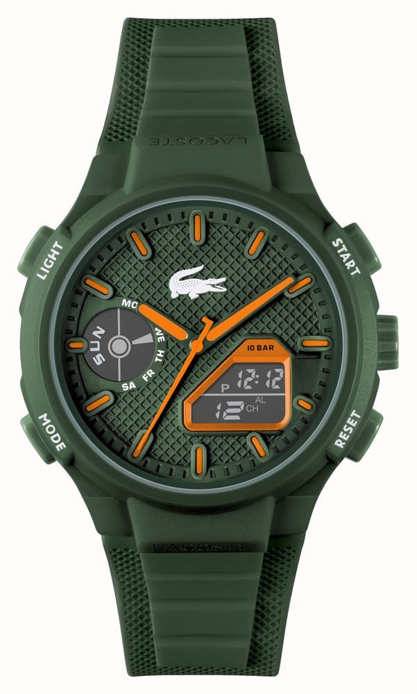 LACOSTE Men's Chronograph newest 12.12 Green Silicone Strap Watch 44mm