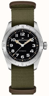 Hamilton Khaki Field Expedition automatique (37 mm) cadran noir / bracelet textile vert Nato H70225931