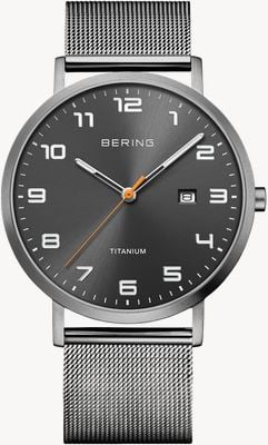 Bering Zegarek kwarcowy tytanowy (40 mm) szara tarcza sunray / srebrna bransoleta siatka mediolańska 18640-377
