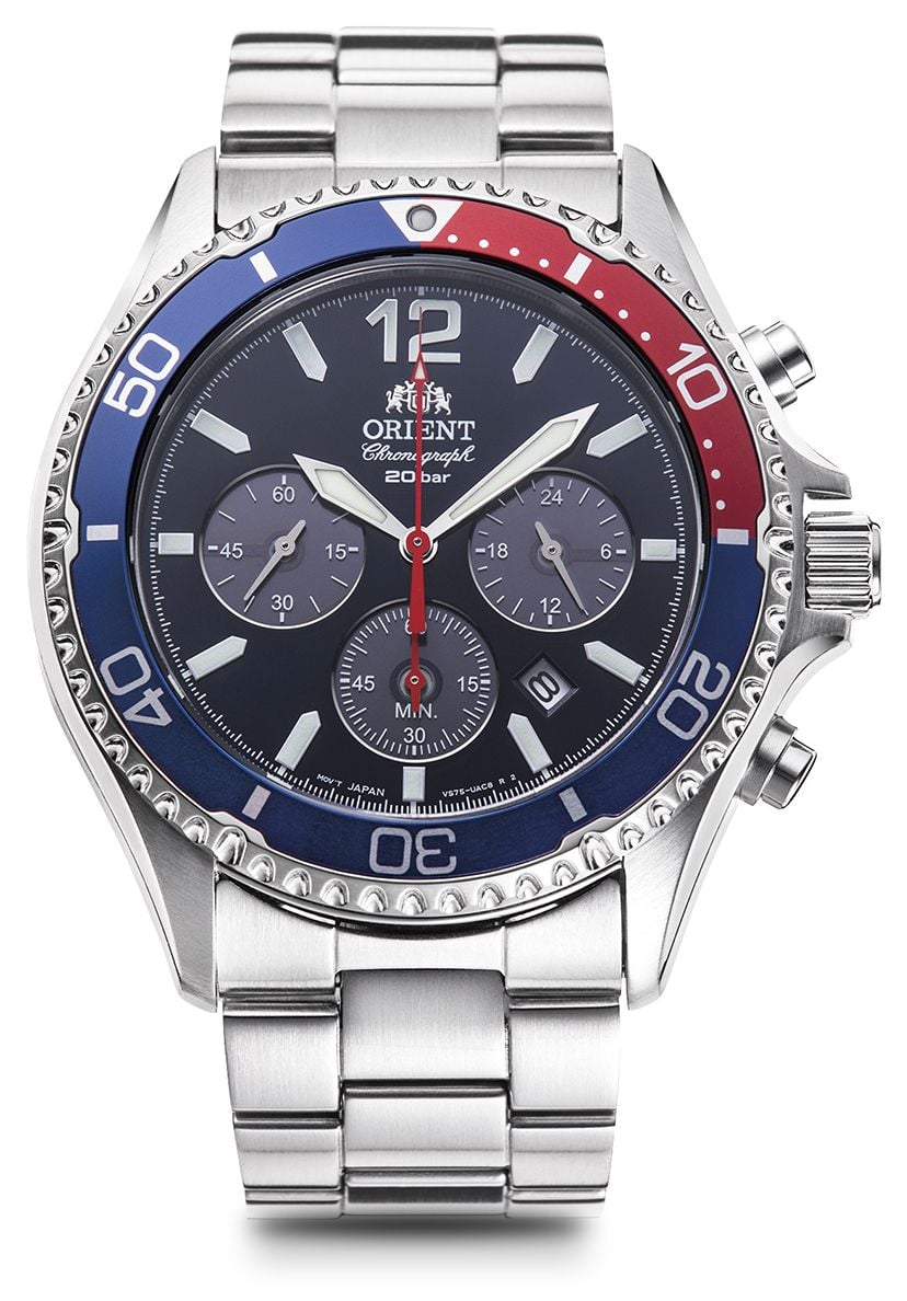 Orient Mako Solar Chronograph 43mm Blue Dial  Stainless Watch
