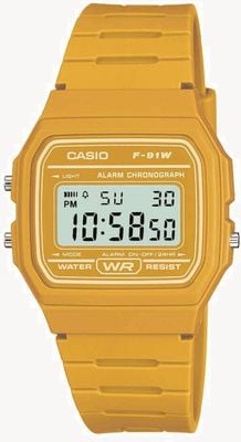 Casio Vintage f-91w (35,2 mm) digitales Zifferblatt / senfgelbes Harz F-91WC-9AEF