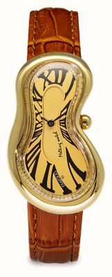 Exaequo Melting Watch Classic PVD Yellow Gold (28mm) Gold Dial / Light Brown Croco Leather Strap EX 0002.0003