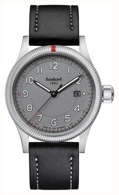 Hanhart Pioneer One Automatic (42 mm) quadrante grigio / cinturino in pelle nera - m 762.240-7010