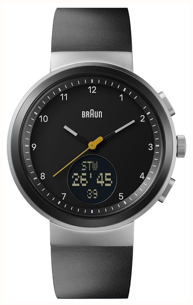 Braun Digital Smartwatch 45mm Black Hybrid Dial Black Silicone Strap BN0299NBKBKG