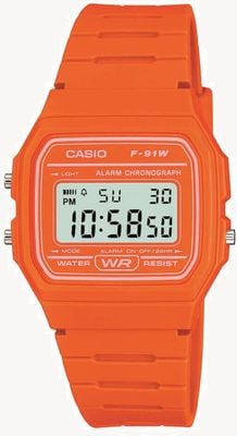 Casio Vintage F-91W (35.2mm) Digital Dial / Orange Resin F-91WC-4A2EF