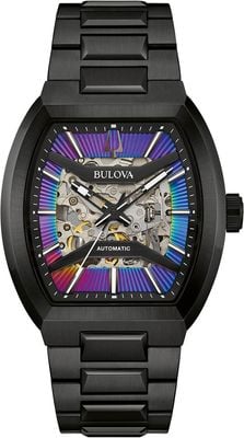 Bulova Maquina Automatik (40 mm) buntes Skelettzifferblatt / schwarzes PVD-Edelstahlarmband 98A320