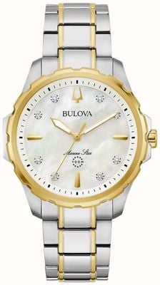 Bulova Mostrador em madrepérola com diamante estrela marinha (36 mm) / pulseira em aço inoxidável de dois tons 98P227