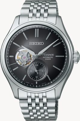 Seiko Presage 经典系列 ‘sumi-iro’ 开放式爱心 (40.2mm) 黑色表盘 / 精钢表链 SPB471J1